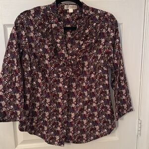 Faith 21 Shirt Size XL Color Purple Gray Pink
Floral
Ruffle
Quarter Sleeve